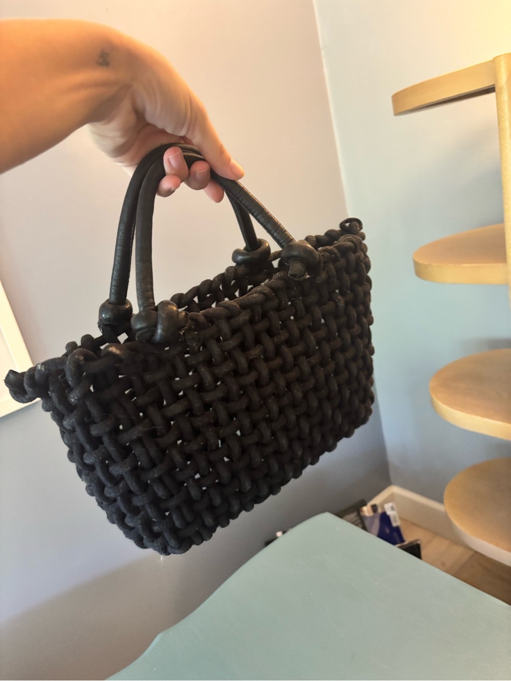 Woven Knot Tote Bag in Black - Picture 2 of 3